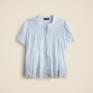 NWT!! J. CREW Lace Trim Pintuck Top Cotton Voile‎ Solid Light Blue Glacier XS